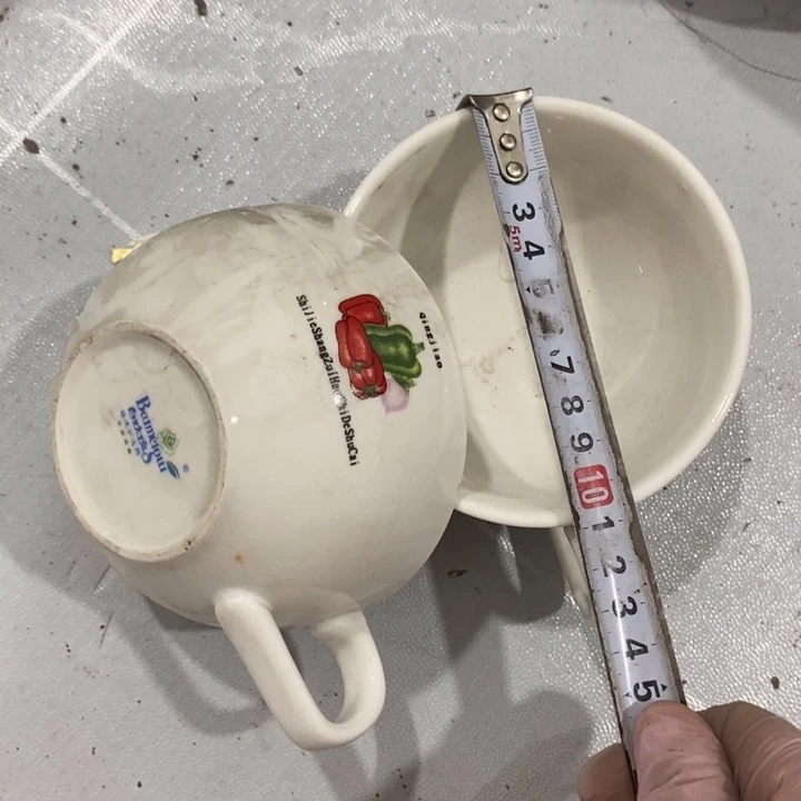 瓷片白玫牌早餐杯茶杯一对