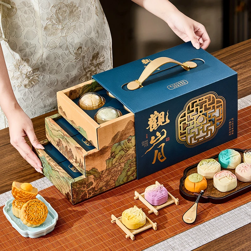 润之禧观山月高端三层硬盒月饼礼盒装广式月饼中秋节送礼