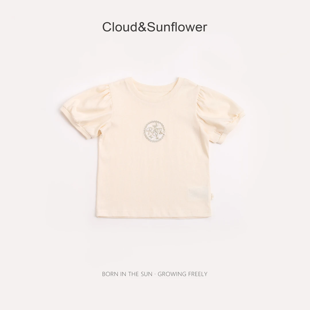 【云朵小葵】女童夏季圆标泡泡袖圆领休闲T恤1114205