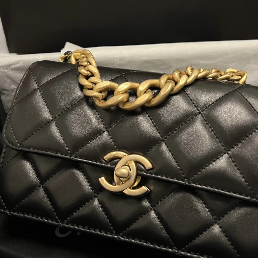 99新 Chanel/香奈儿 艾瑟尔奢品/黑金23b手提woc单肩包/a5ug