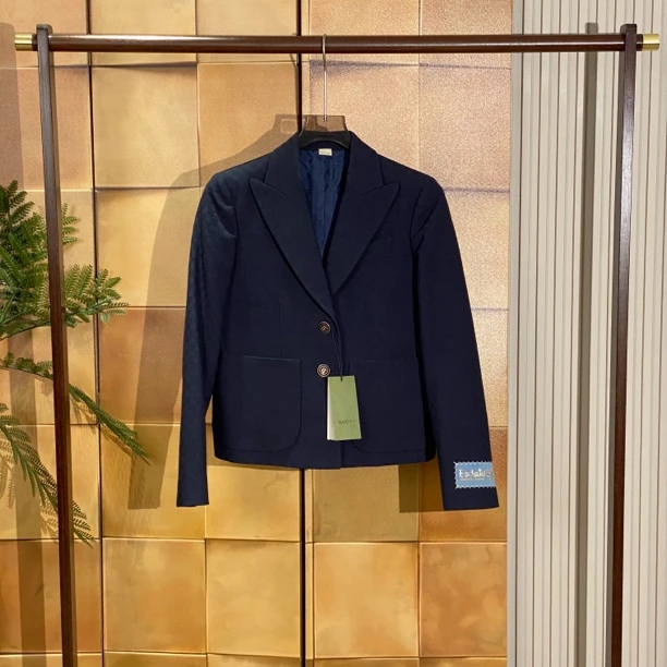 全新未使用 GUCCI/古驰 藏青色暗纹棋盘格西装外套/40码/25134