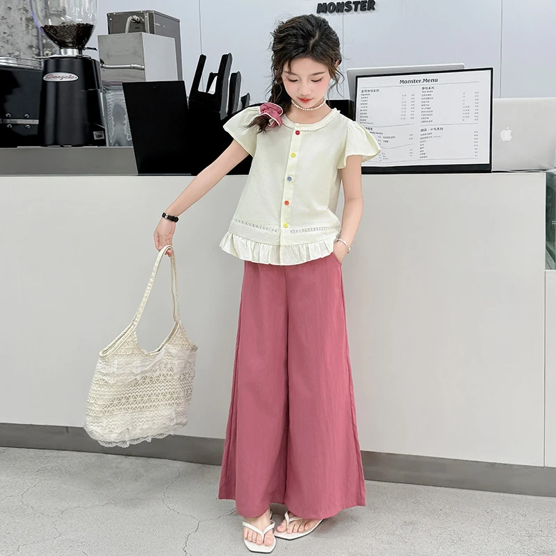 女童夏装套装2025新款女大童休闲儿童装阔腿山本裤夏季短袖两件套