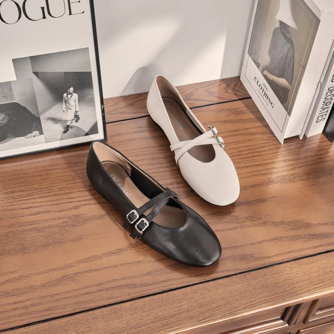 -2025夏季新款法式玛丽珍圆头浅口真皮软底百搭休闲单鞋女G1695