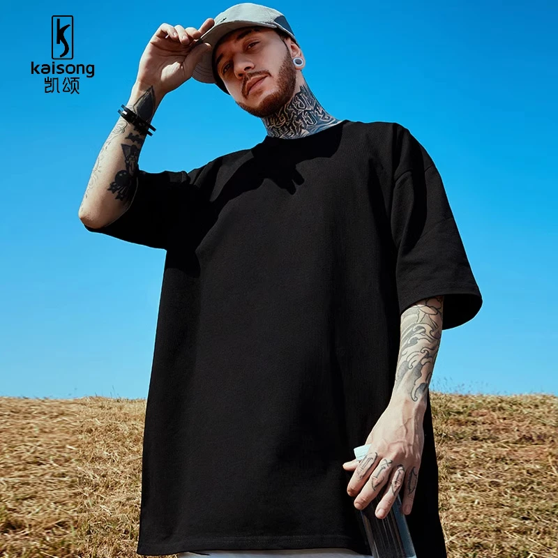 凯颂加大码300斤美式休闲简约重磅纯色短袖男女夏季宽松百搭上衣