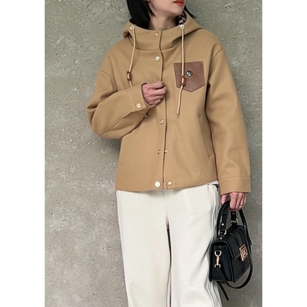 短款双面大衣女秋冬季新款高级感连帽卡其色外套63268