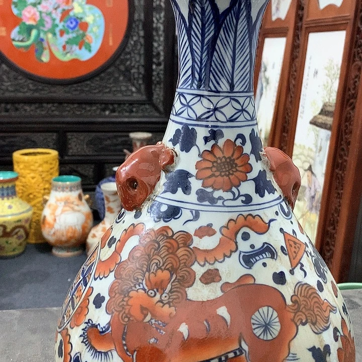 陶摆件青花陶瓷花屏