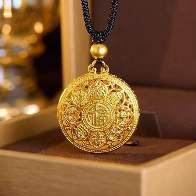 合金吊坠 八宝罗盘手工时尚复古双面传承金色精美吊坠挂坠项链