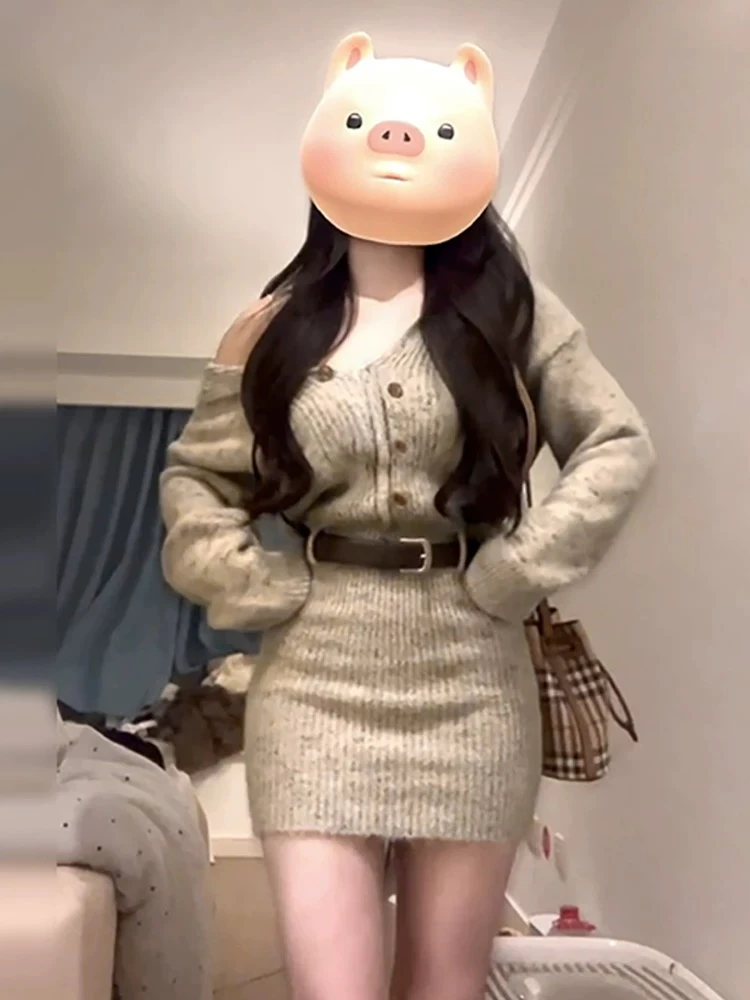 性感辣妹针织毛衣翻领针织连衣裙小个子性感修身包臀短裙9380#