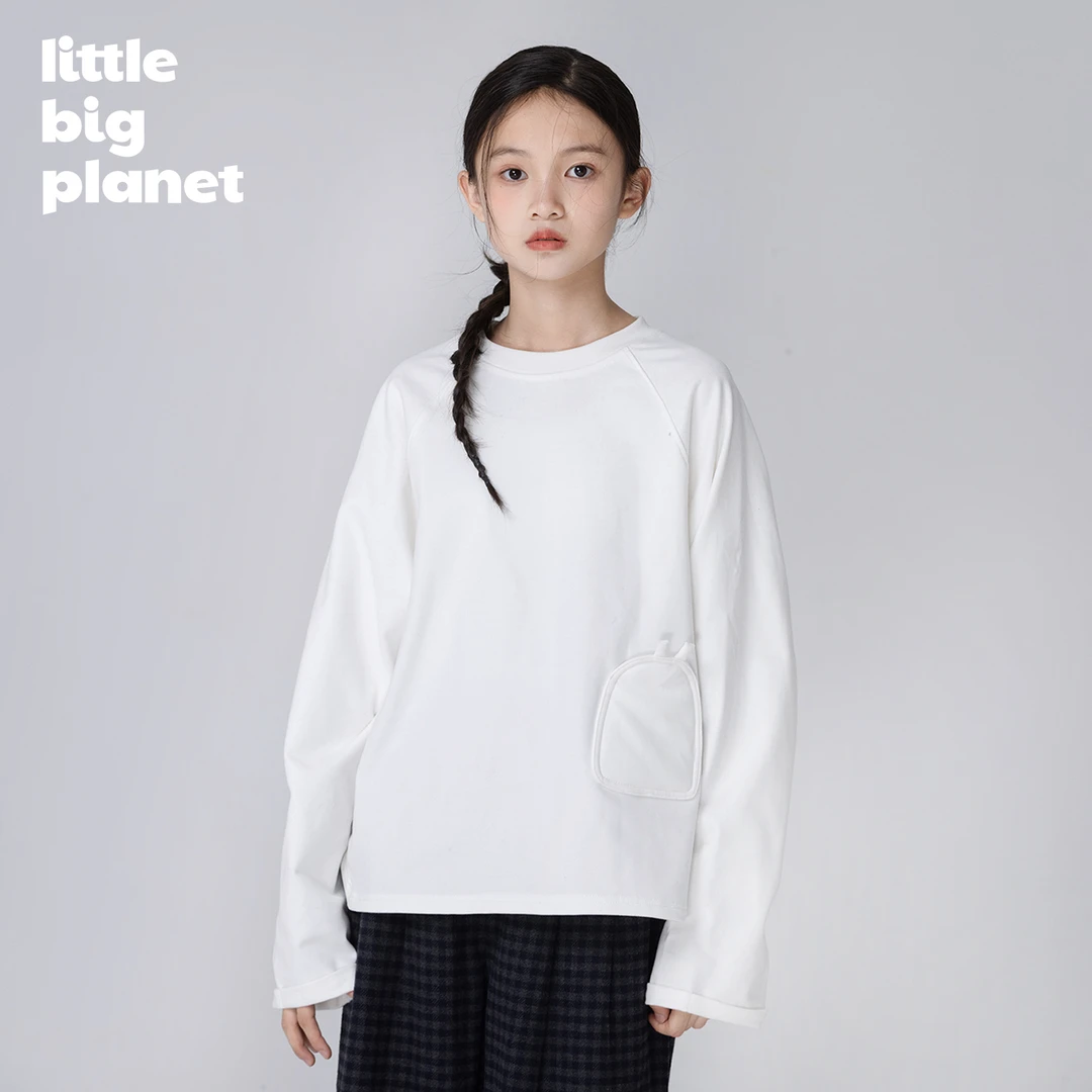 小小大星球童装 绒感双纱磨毛纯棉上衣 百搭男女童秋冬基础长袖T