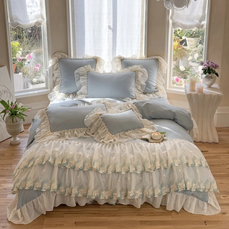 慕逸【雀之灵】床盖款床裙四件套全棉纯棉四季款法式公主风床上用品