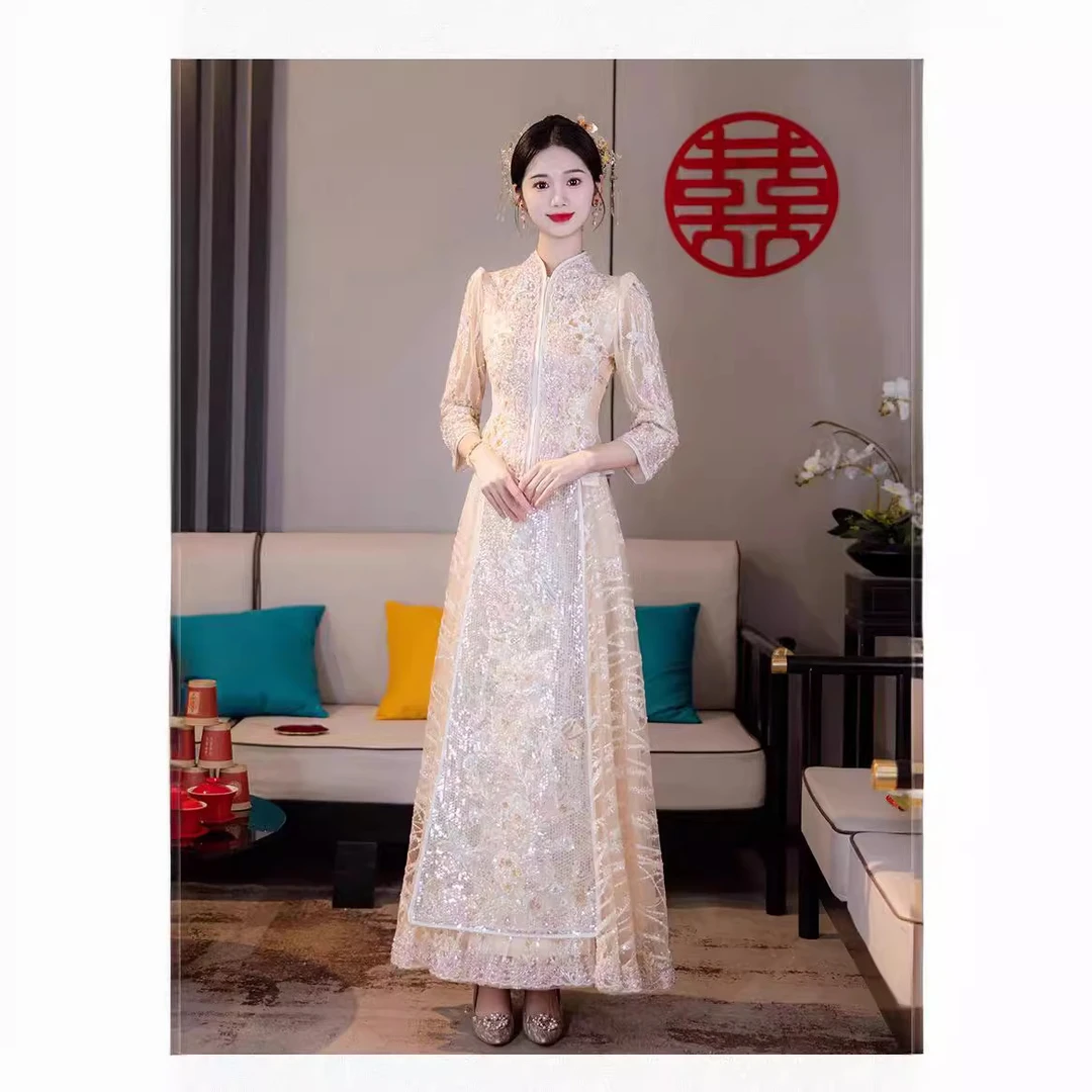 女士香槟色浅色秀禾服结婚礼服2025新款中式婚服新娘重工敬酒服