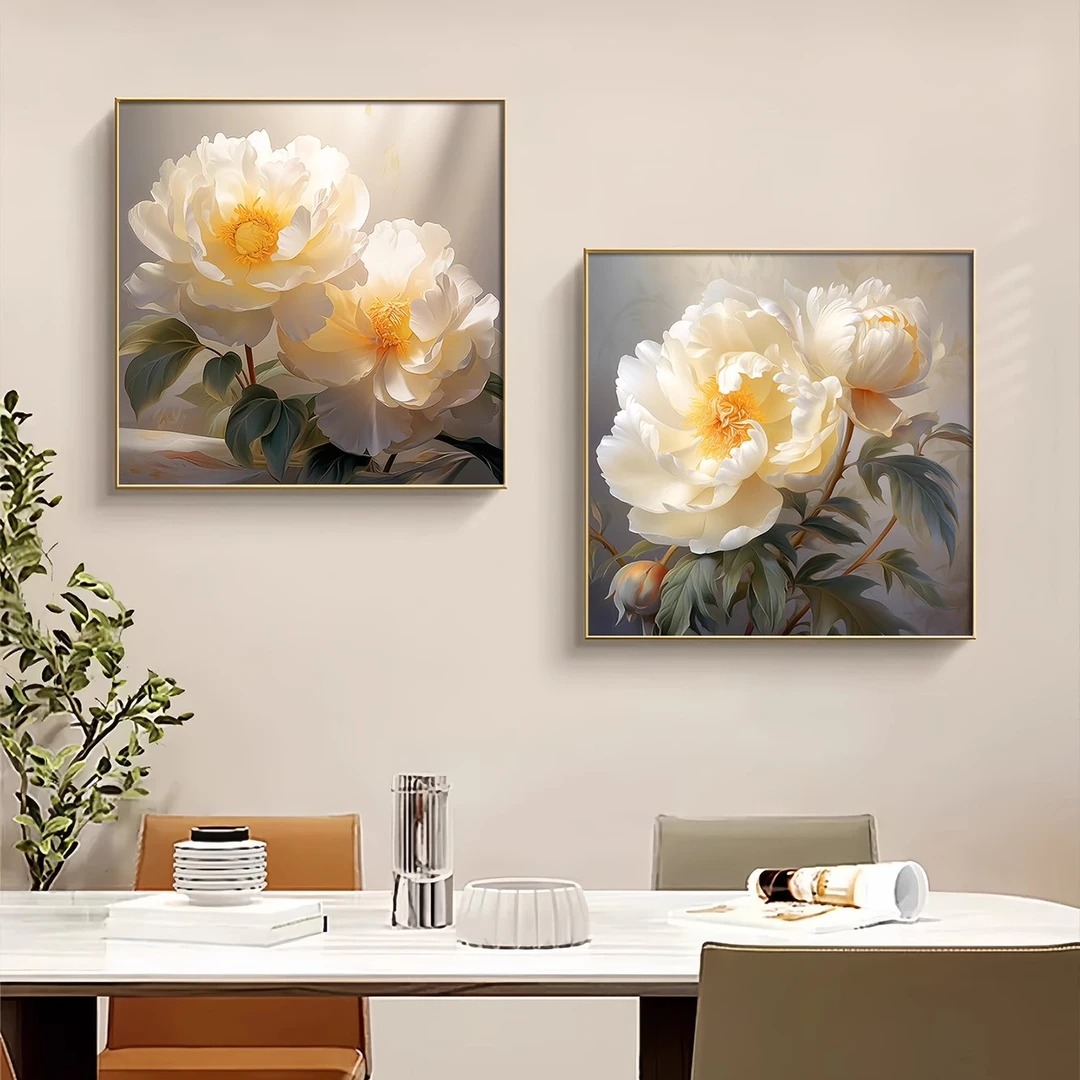 简约牡丹餐厅壁画客厅卧室沙发背景墙挂画新中式花开富贵装饰画