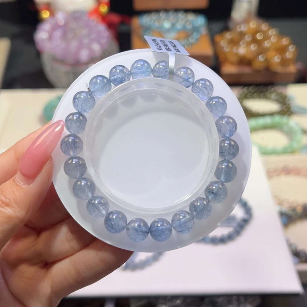 水晶手串未镶嵌夹***糖8m典藏级蓝钢丝兔毛
