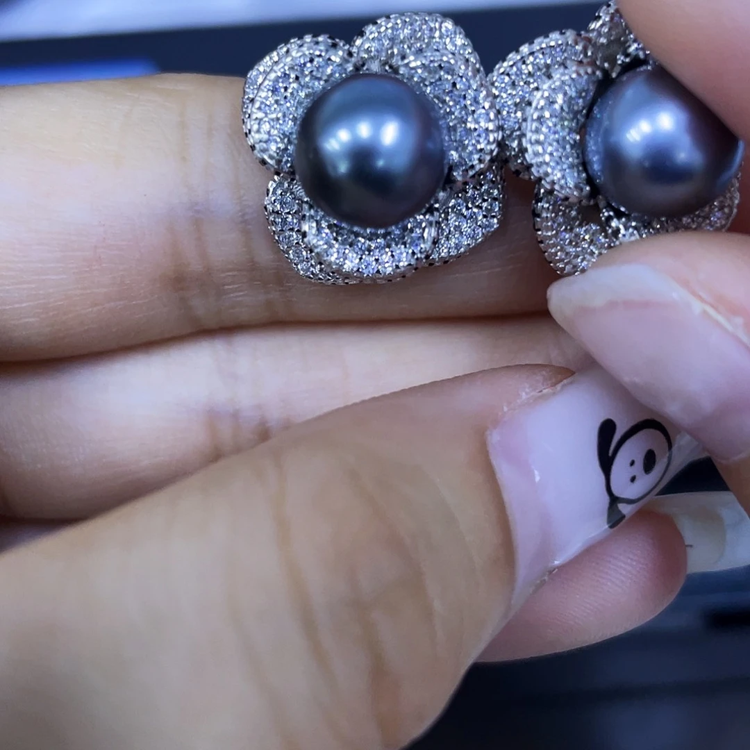 银S925镶嵌海水珍珠耳饰