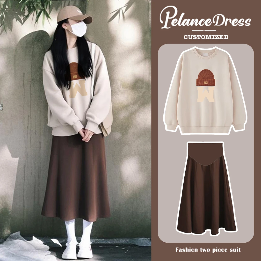 孕妇装上衣秋冬2025新款时尚洋气卫衣半身裙高级感孕期产检穿搭女
