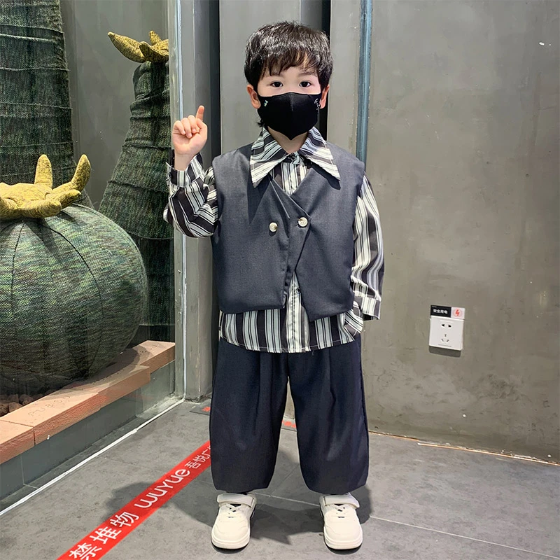 男童套装春秋2025款儿童洋气英伦风男孩帅气小少爷西装马甲三件套