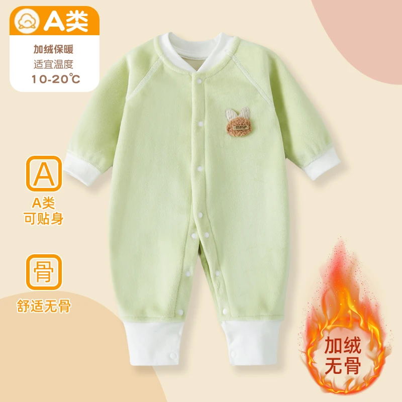 新生儿衣服秋冬款加绒加厚新生儿保暖舒适宝宝春季外出服连体衣