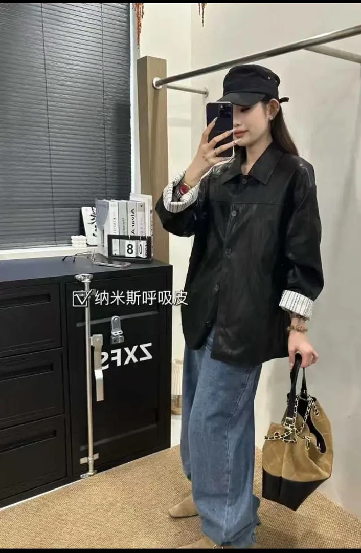 5811-3872秋季皮衣中长款外套