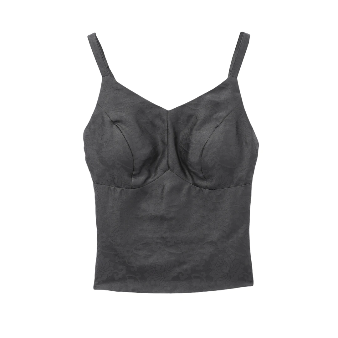 月桐-QS250049新中式香云纱桑蚕丝吊带抹胸美背中国风百搭休闲背