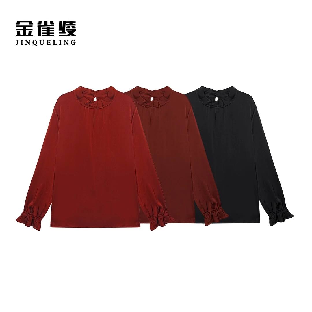 金雀绫【含苞待放】新款花边领时尚显瘦遮肉纯色衬衫B23117