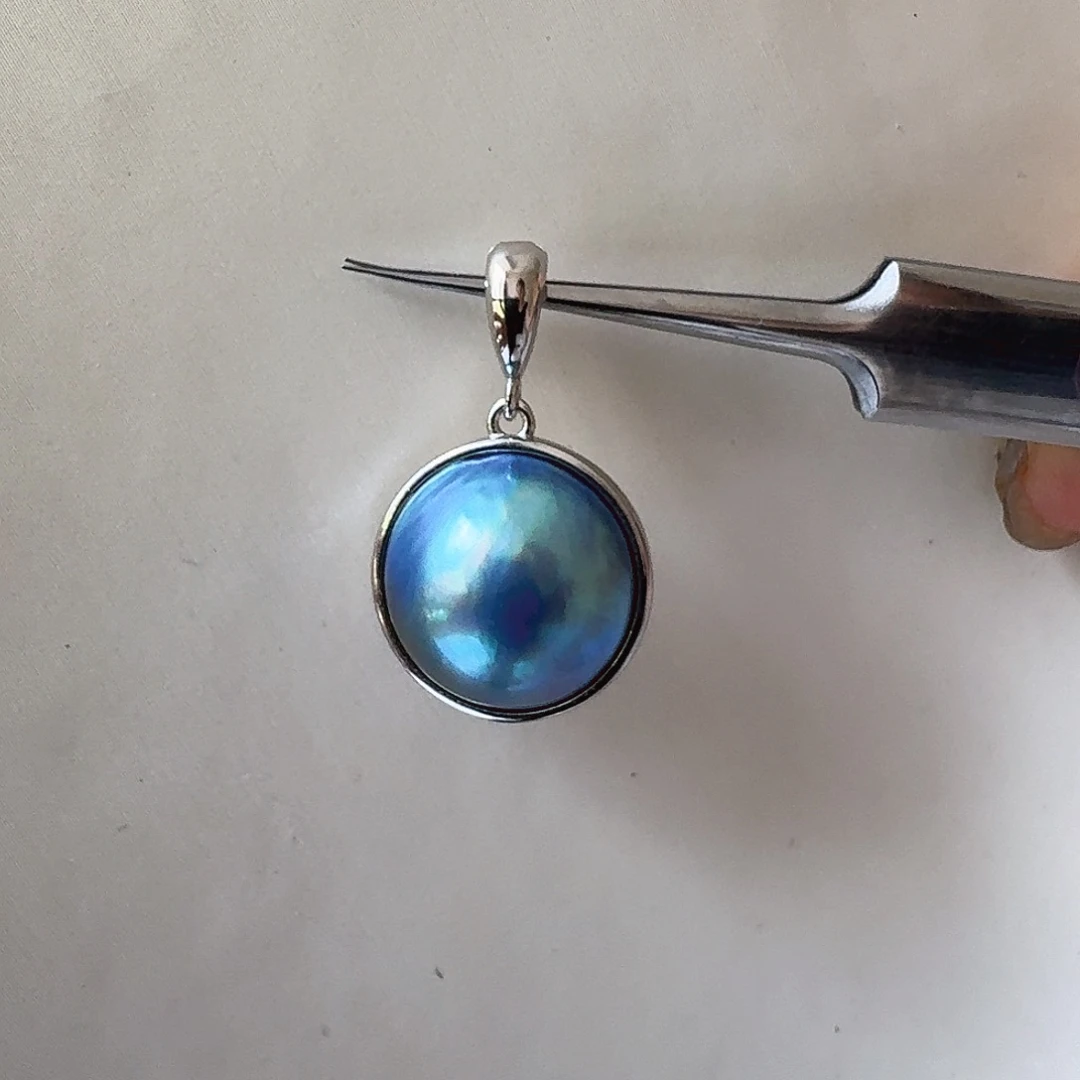 银S925镶嵌拼合珍珠（马贝珠）颈饰15mm+