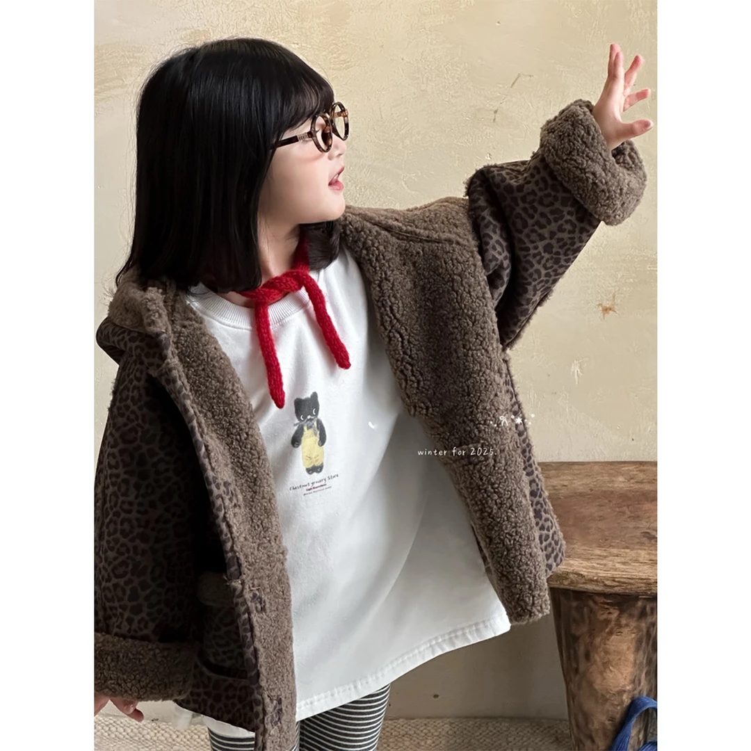 90-130女童豹纹毛毛衣+加厚打底衫+加绒条纹打底裤