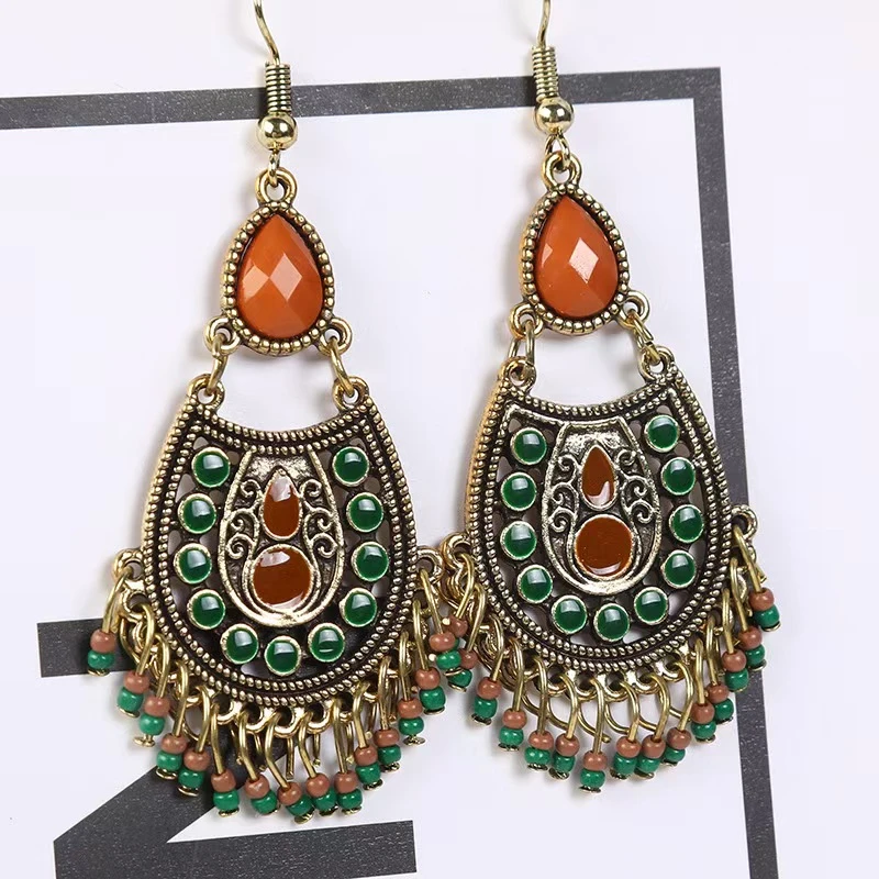 合金耳饰 新中式民族风古风贵气流苏波西米亚合金个性耳环耳坠