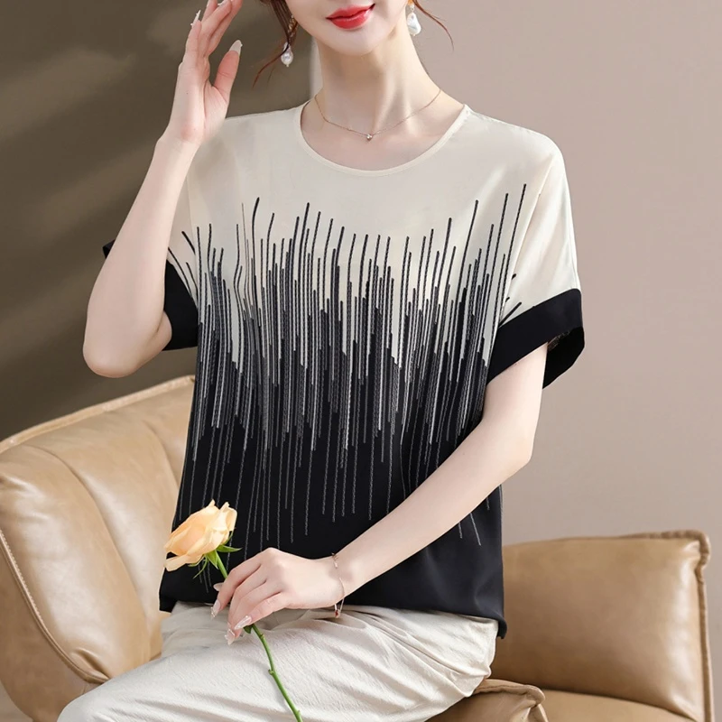 中年妈妈夏装2025新款冰丝套装中老年女夏季端庄大气短袖t恤上衣