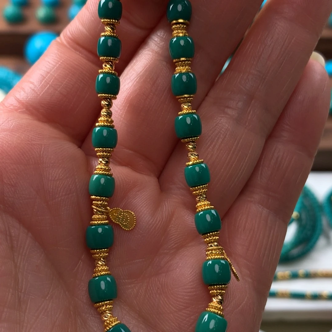 绿松石老型手串18K金镶嵌