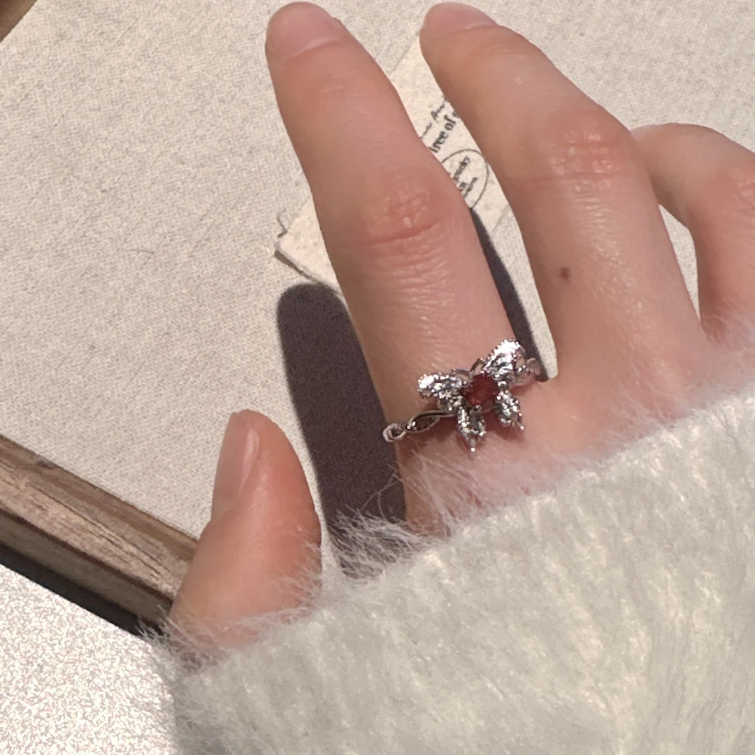 SG1786-［石榴石蝴蝶戒指］镶嵌合金戒指可调节均有瑕多样发