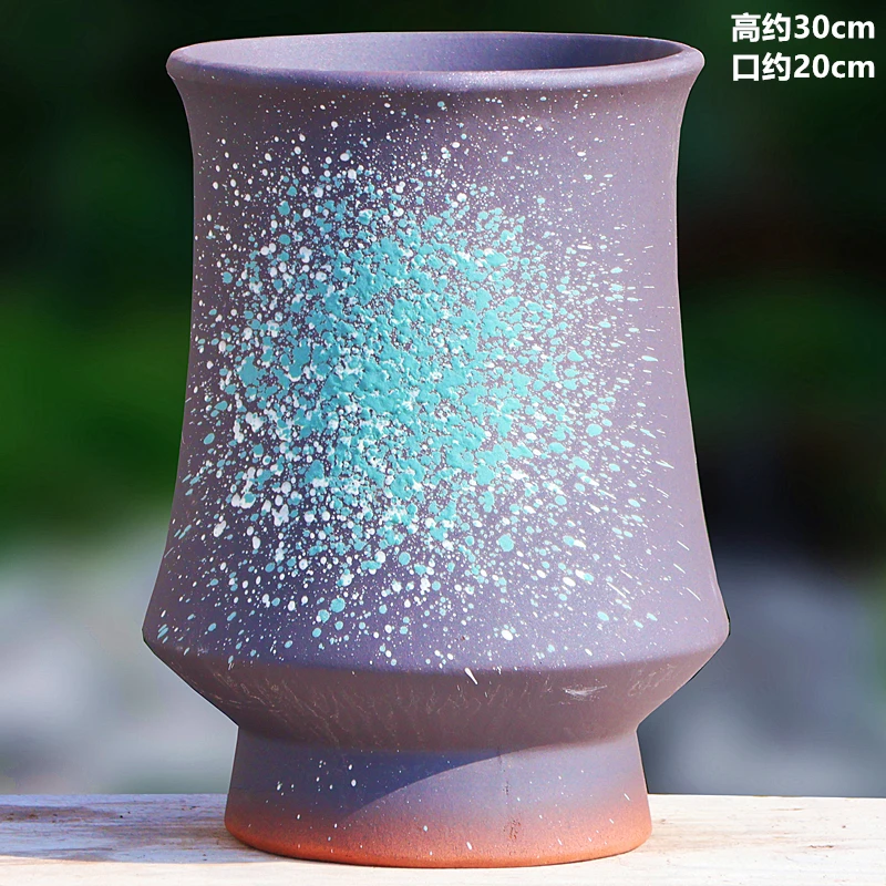 手工粗陶高筒特大号多肉植物老桩花盆1101