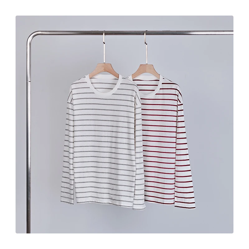 经典基础款 百搭色织条纹纯棉长袖T