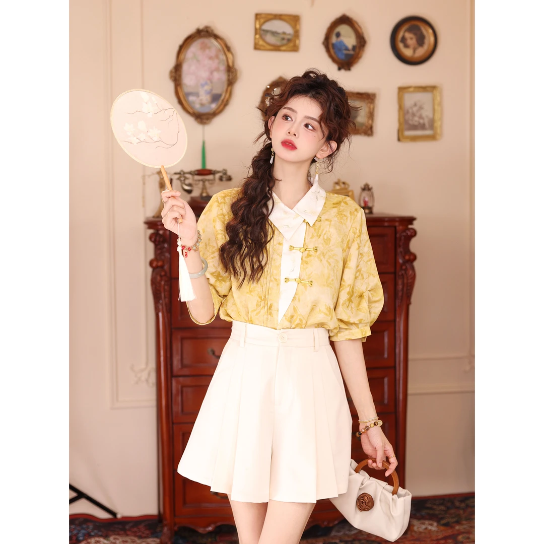 陈大器【鎏光金焰】国风新中式夏季宽松女衬衫百搭上衣JW2023632