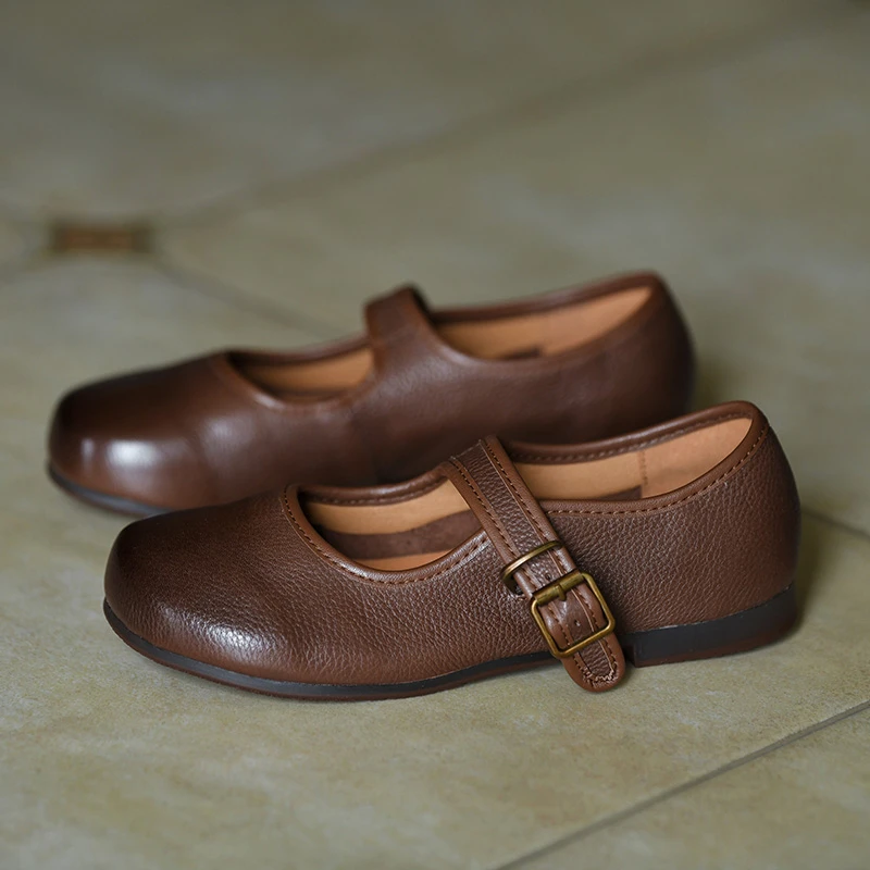 头层牛皮圆头玛丽珍鞋单鞋女平底鞋2025秋季浅口单鞋女鞋