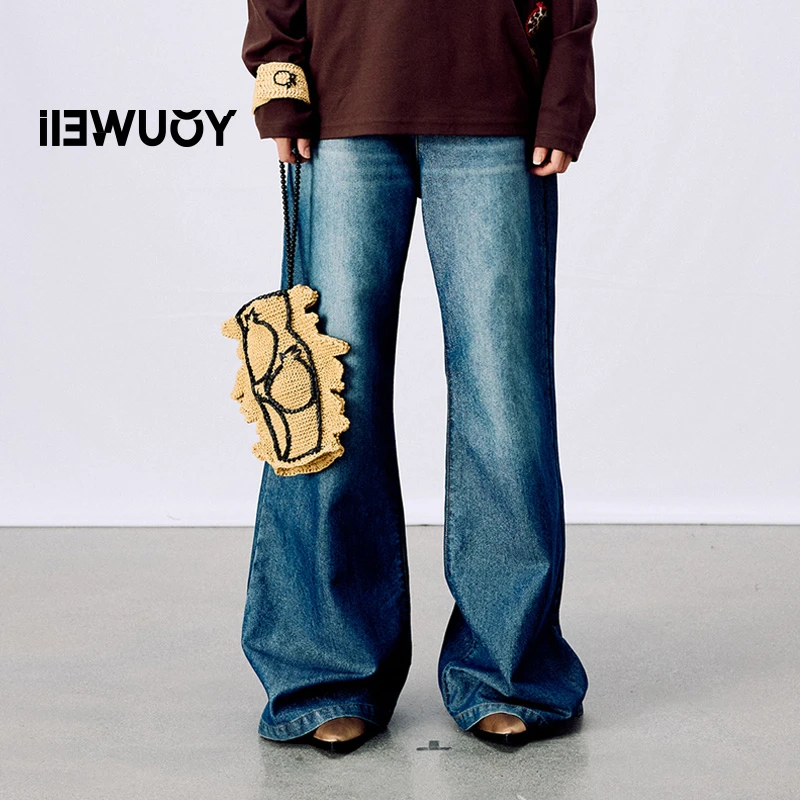 有尾YOUWEI 定制石榴皮标银葱牛仔喇叭裤 Y5125108休闲裤早春上新