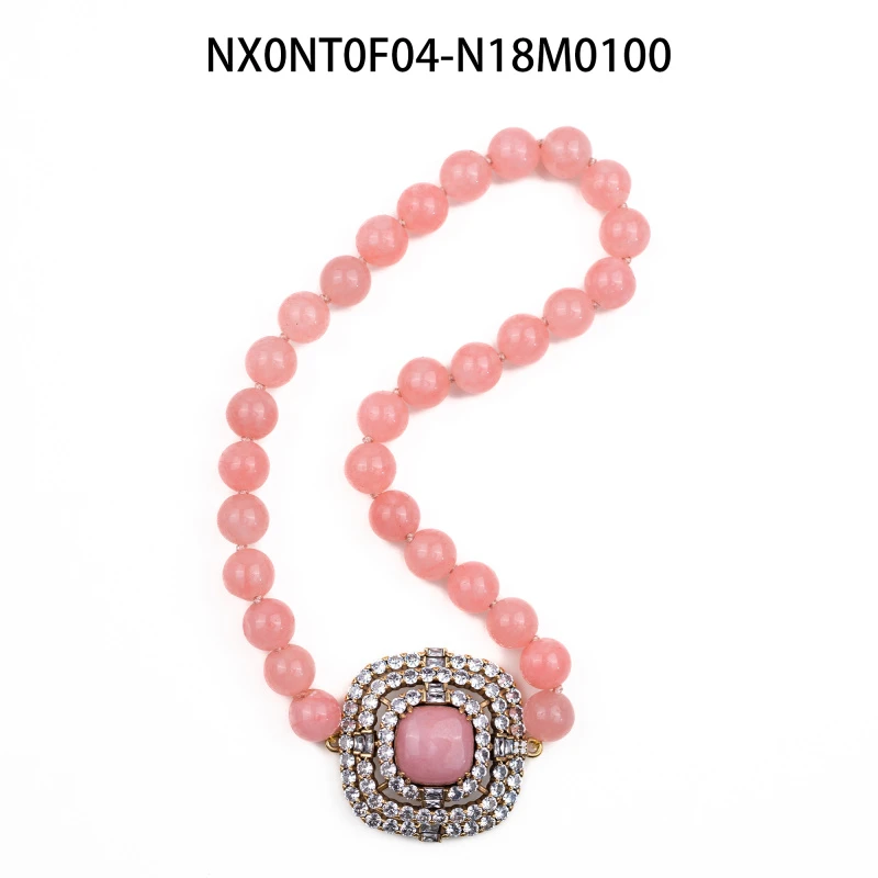 铜合金树脂项链 铜合金项链轻奢饰品颈链ZE399粉嫩少女心百搭款