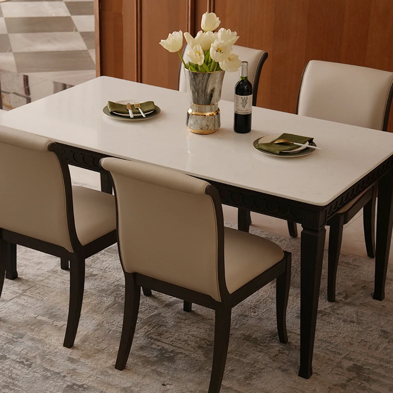 美式复古实木大理石餐桌客厅饭桌家用法式长方形桌子客厅家用