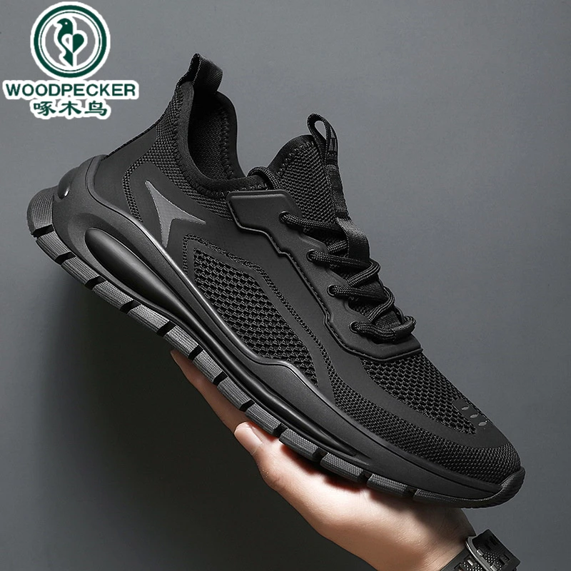【正品】啄木鸟新款百搭飞织男鞋2025秋季透气网面运动跑步鞋男士鞋
