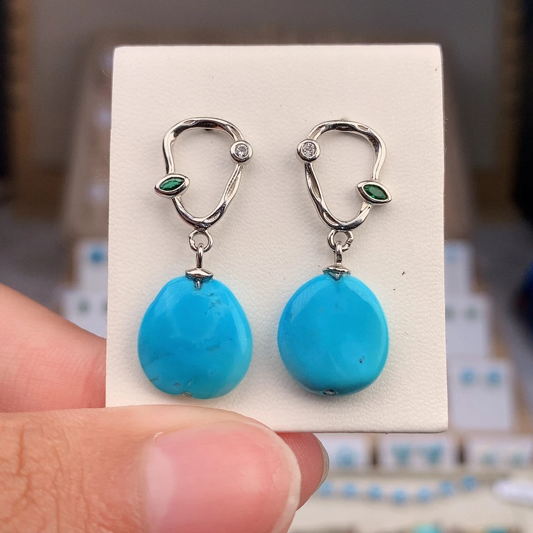 银S925镶嵌绿松石耳饰
