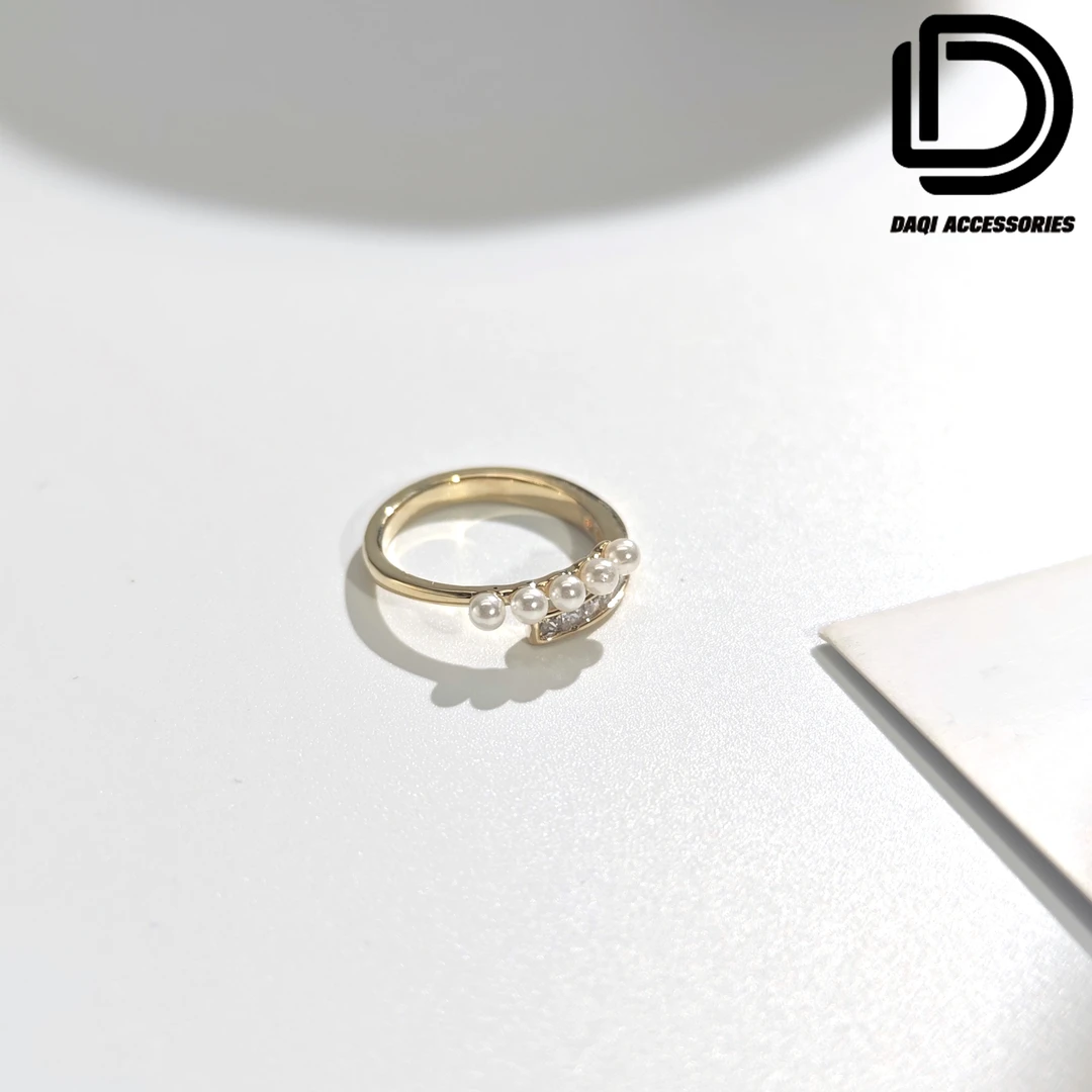 铜合金仿珍珠戒指 2152大淇原创潮流轻奢个性仿珍珠镶锆指环戒指