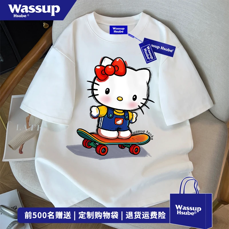 WASSUP HSUBE趣味可爱凯蒂猫印花短袖男女t恤夏季新款ins潮牌上衣
