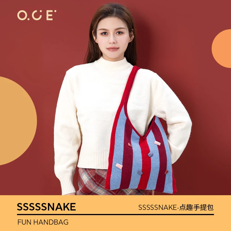 OCE彩色条纹手提包女士小拎包通勤包包手提包外出便当袋手提包