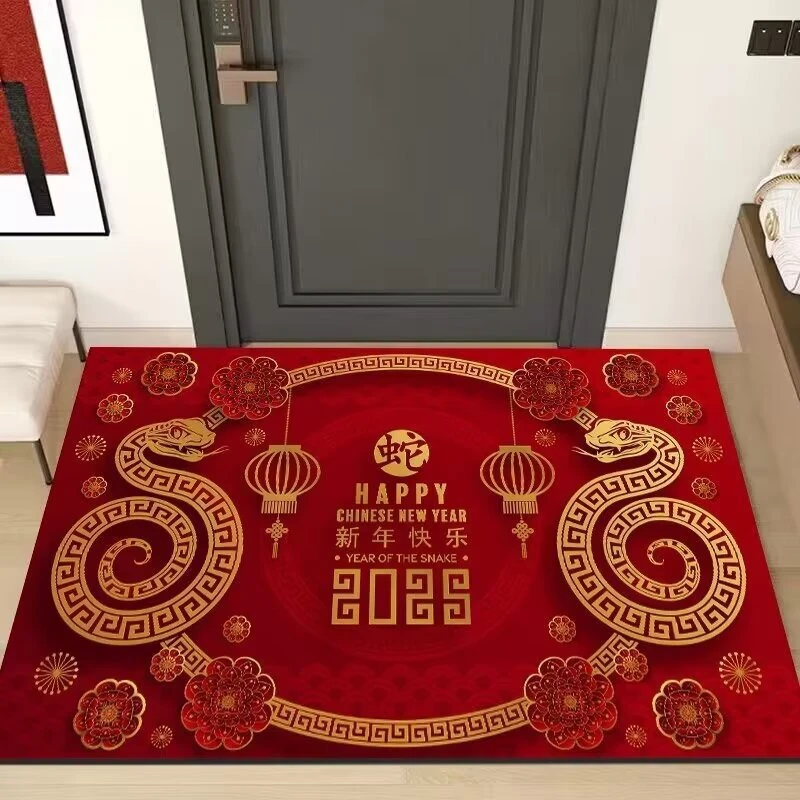 2025蛇年入户门红色地垫新款水晶绒玄关脚垫进门大门口耐脏地毯