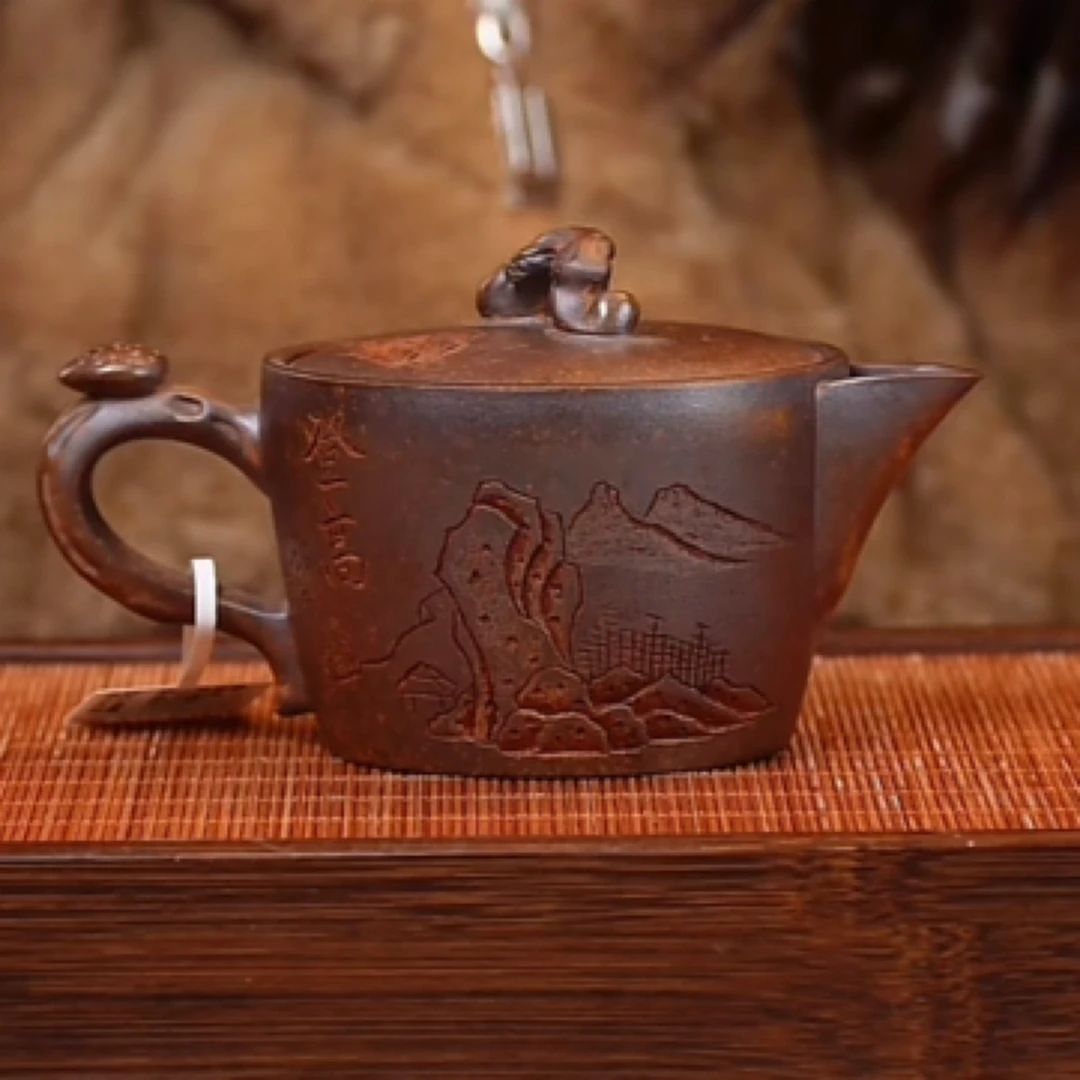 LZG009观山灵芝壶 柴烧260cc紫砂壶