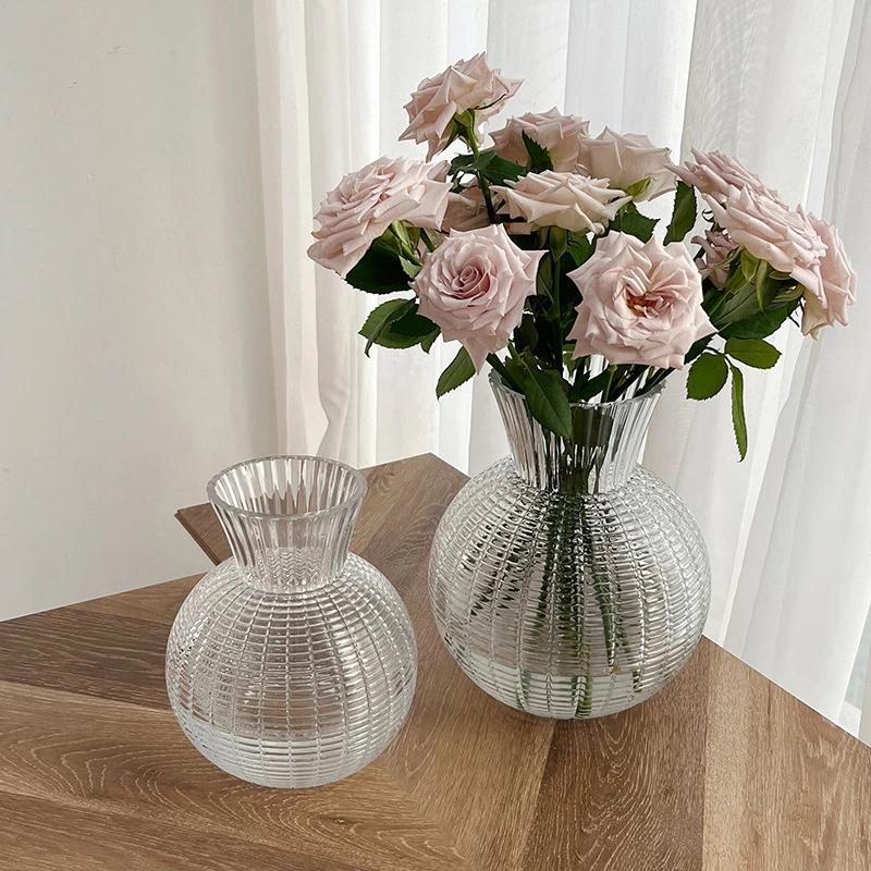 网红轻奢灯笼花瓶大肚玻璃花器客厅简约透明水培鲜花乾燥花装饰摆