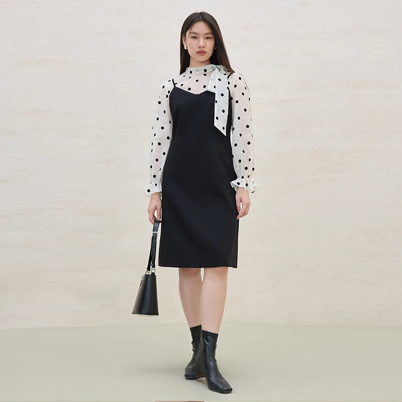 独束微胖大码女装优雅赫本风夏波点连衣裙两件套25DS81325/81326