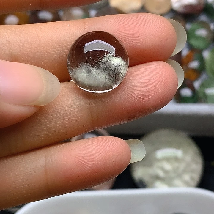 C****银S925镶嵌颈饰水晶天然兔毛素边吊坠