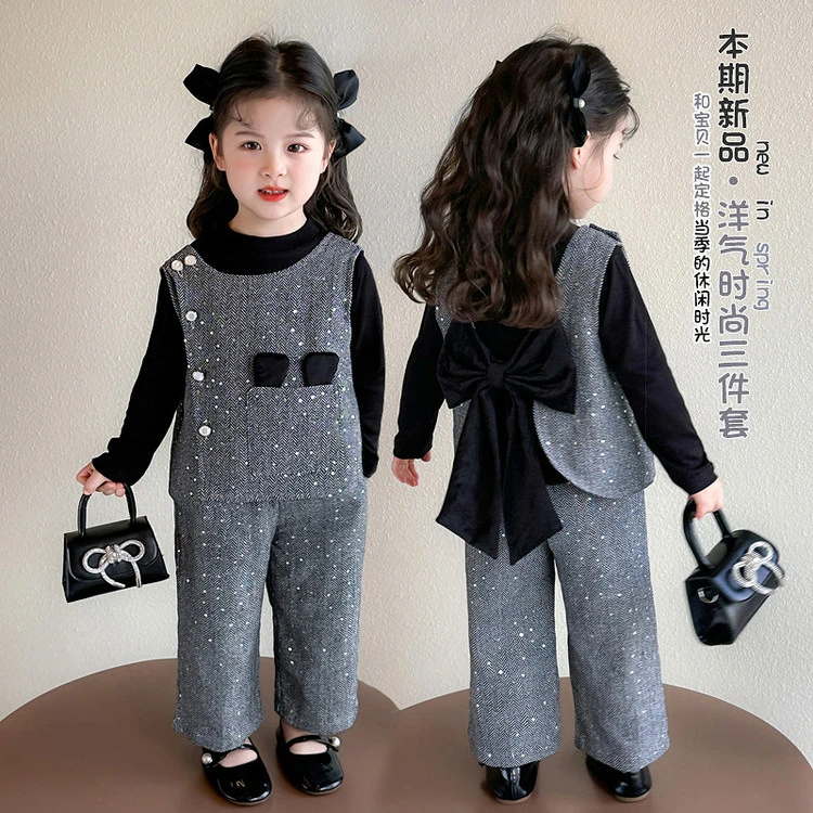 女童套装2025新款春季女孩韩版洋气时髦休闲三件套女宝宝小童春装