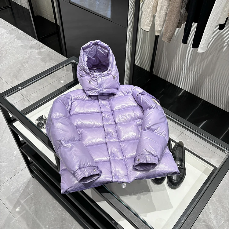 25年秋冬新款时尚竖拉链四色袖子双L70周年连帽亮面羽绒服-8825