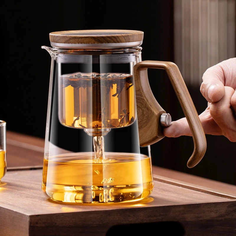 deskpot/顶壶茶水分离全玻璃内胆无杆磁吸一键过滤飘逸杯泡茶壶